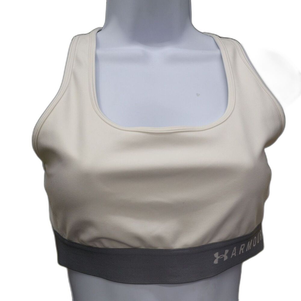 Under Armour Womens Compression Sports Bra‎ L White Gray Crossback 1307200